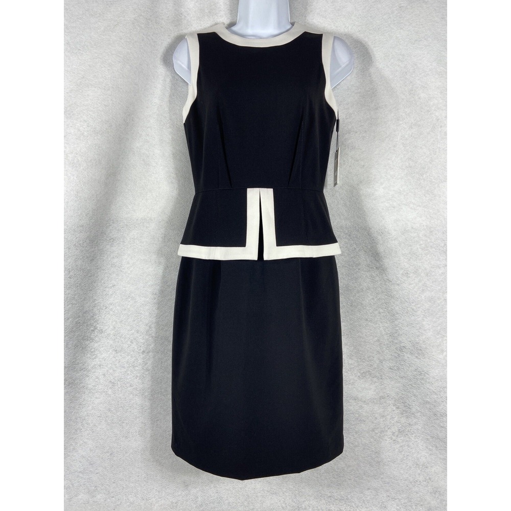Calvin Klein Dress Women's 2 Black White Peplum Sheath Sleeveless New